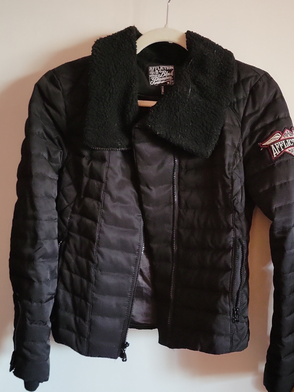 Affliction Women's Black Quilted Jacket with Sherpa Collar